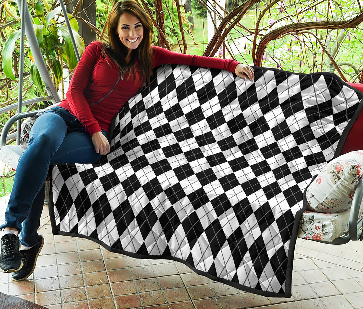 Black And White Argyle Pattern Print Quilt