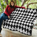 Black And White Argyle Pattern Print Quilt