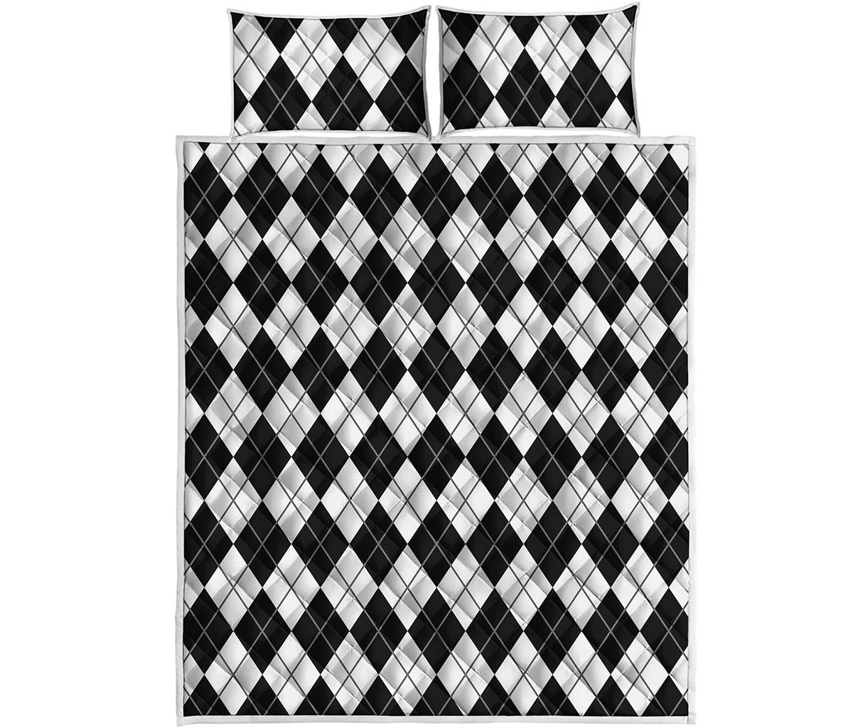 Black And White Argyle Pattern Print Quilt Bed Set