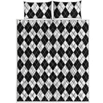 Black And White Argyle Pattern Print Quilt Bed Set