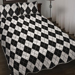 Black And White Argyle Pattern Print Quilt Bed Set