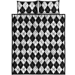 Black And White Argyle Pattern Print Quilt Bed Set