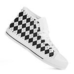 Black And White Argyle Pattern Print White High Top Shoes