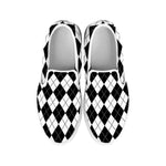 Black And White Argyle Pattern Print White Slip On Shoes