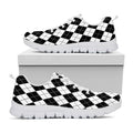 Black And White Argyle Pattern Print White Running Shoes