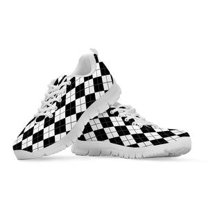 Black And White Argyle Pattern Print White Sneakers