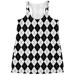 Black And White Argyle Pattern Print Women's Racerback Tank Top