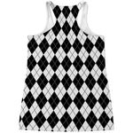 Black And White Argyle Pattern Print Women's Racerback Tank Top