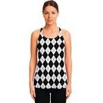 Black And White Argyle Pattern Print Women's Racerback Tank Top