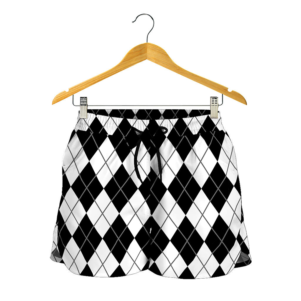 Black And White Argyle Pattern Print Women's Shorts