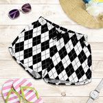 Black And White Argyle Pattern Print Women's Shorts