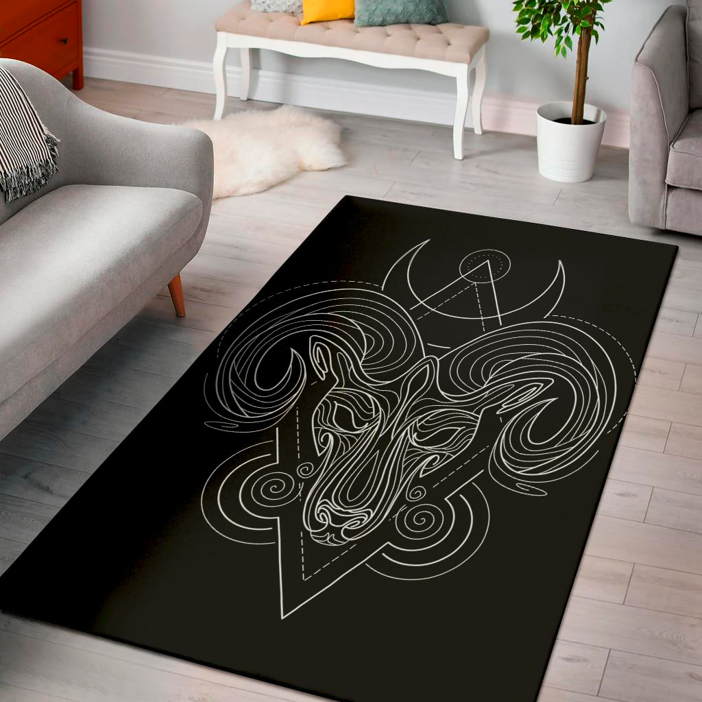 Black And White Aries Sign Print Area Rug