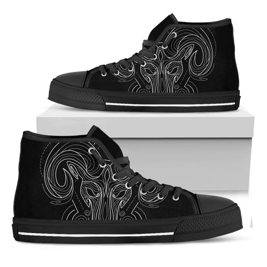 Black And White Aries Sign Print Black High Top Shoes