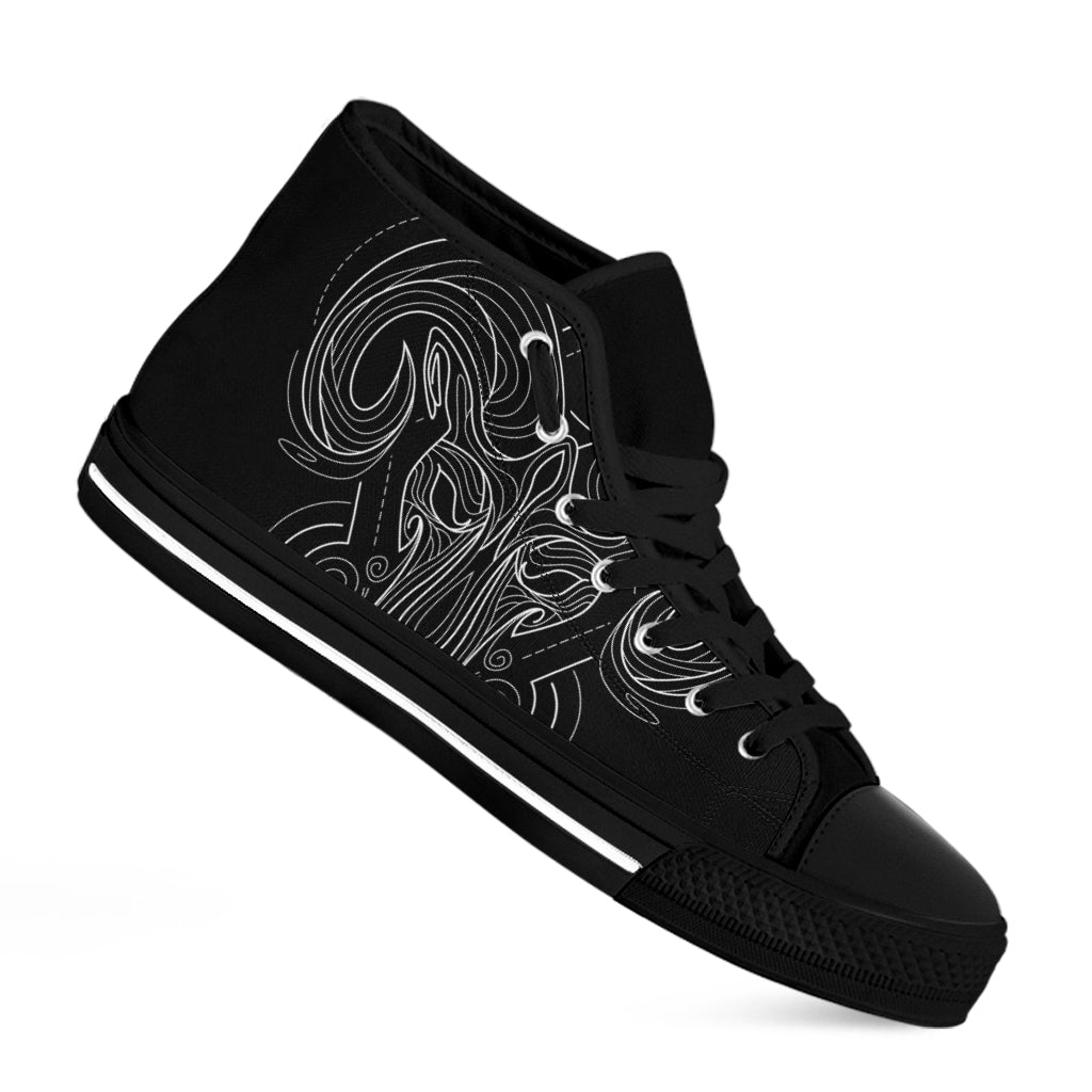 Black And White Aries Sign Print Black High Top Shoes