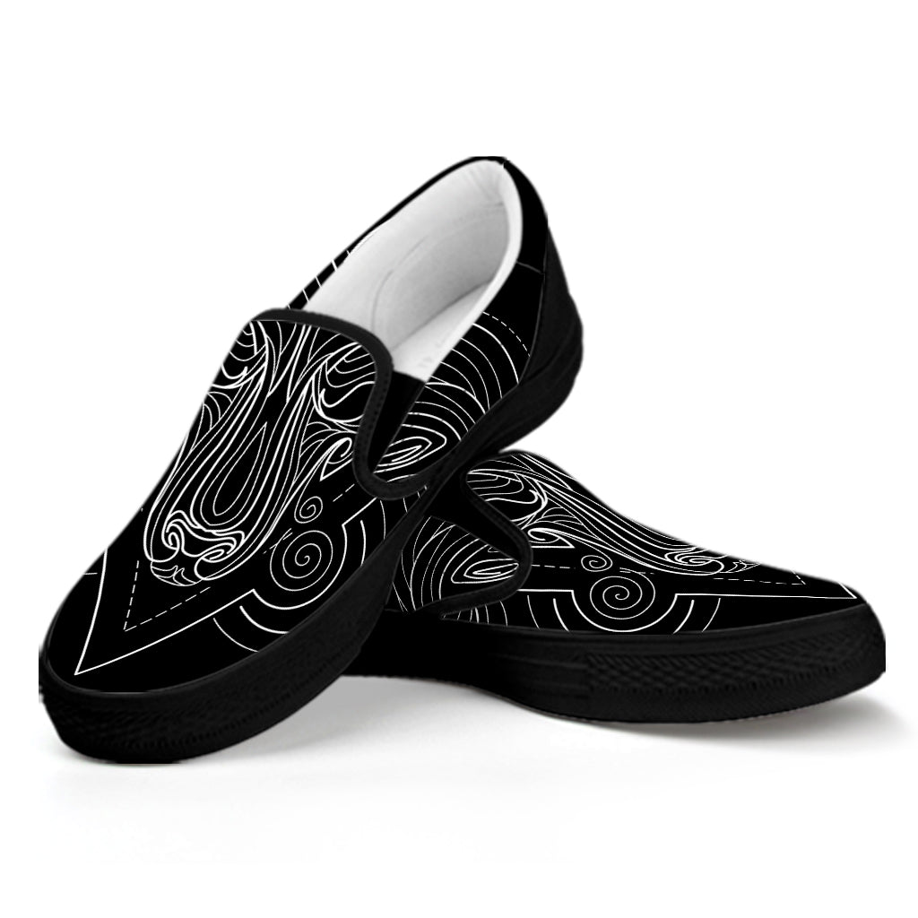 Black And White Aries Sign Print Black Slip On Shoes