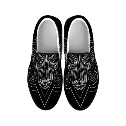 Black And White Aries Sign Print Black Slip On Shoes