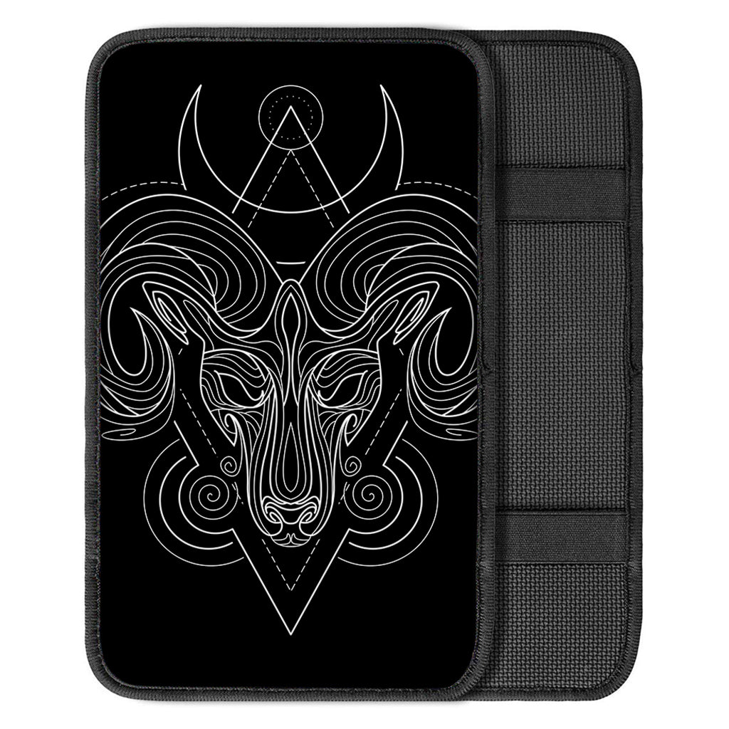 Black And White Aries Sign Print Car Center Console Cover