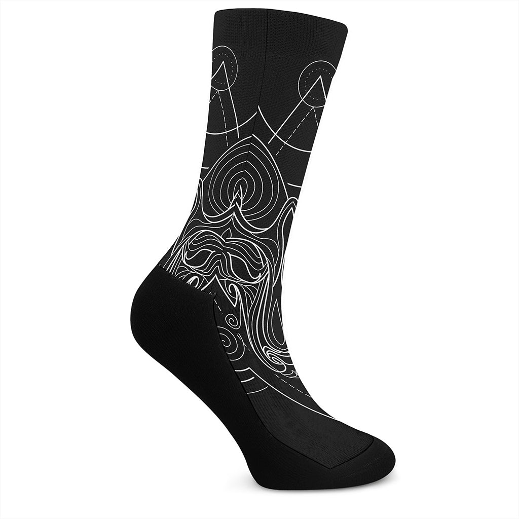 Black And White Aries Sign Print Crew Socks