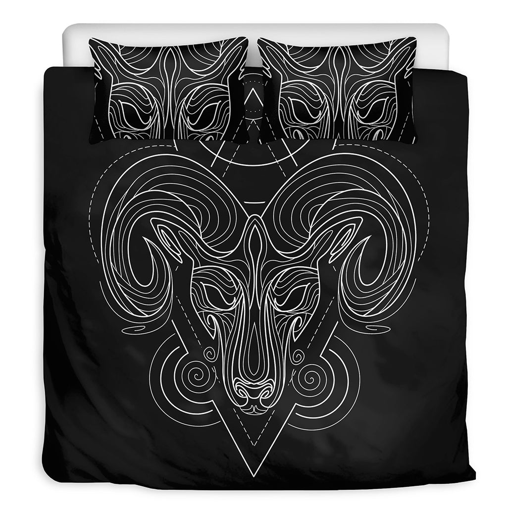 Black And White Aries Sign Print Duvet Cover Bedding Set