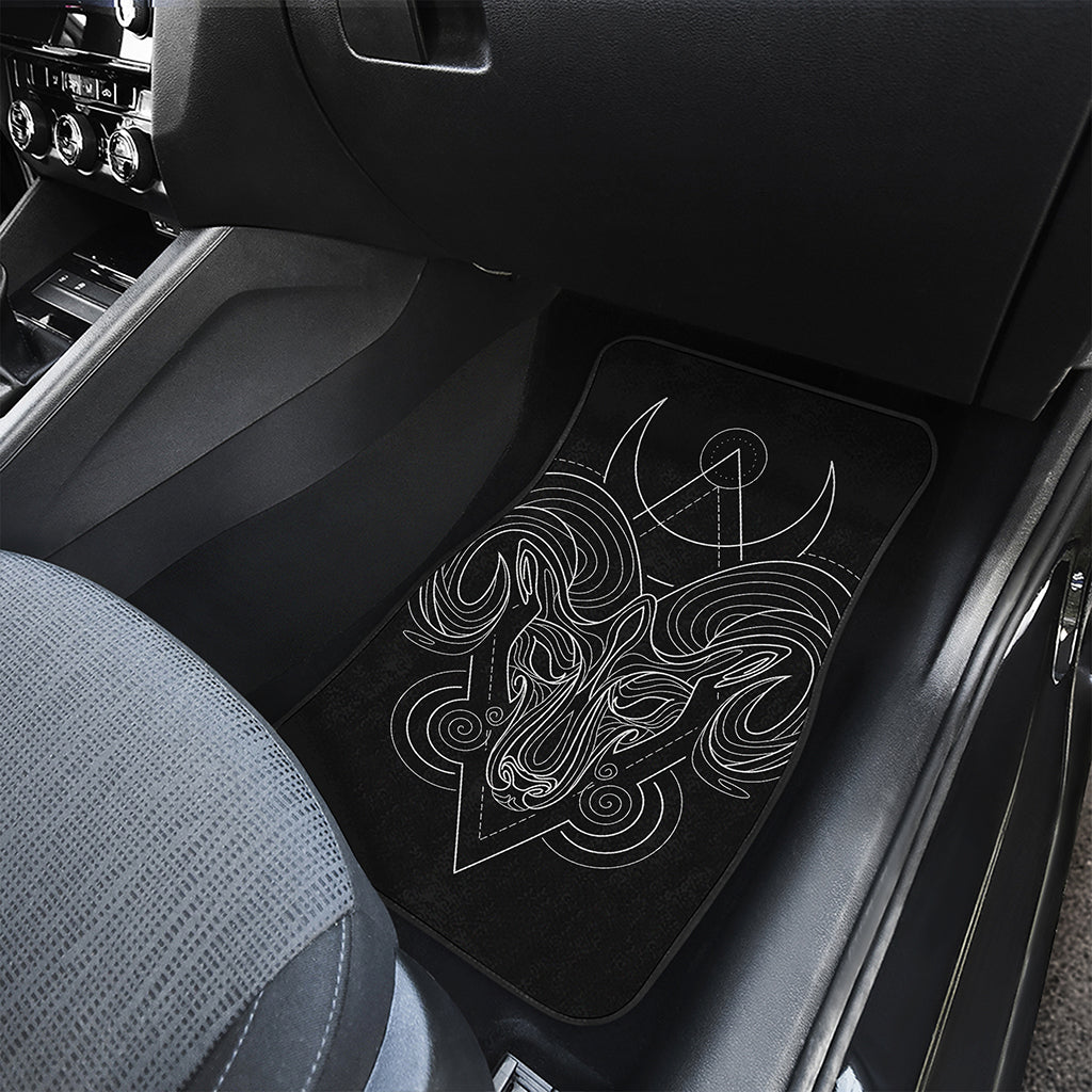 Black And White Aries Sign Print Front and Back Car Floor Mats