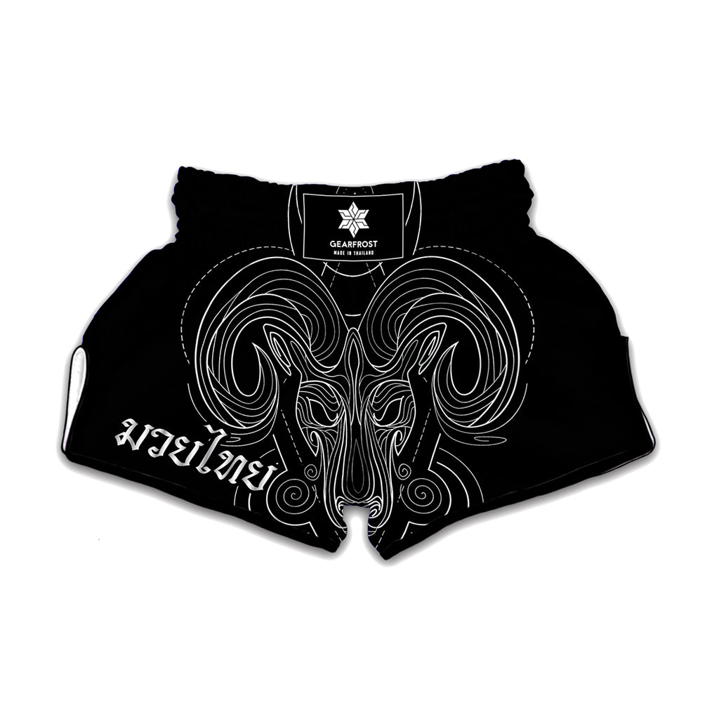 Black And White Aries Sign Print Muay Thai Boxing Shorts