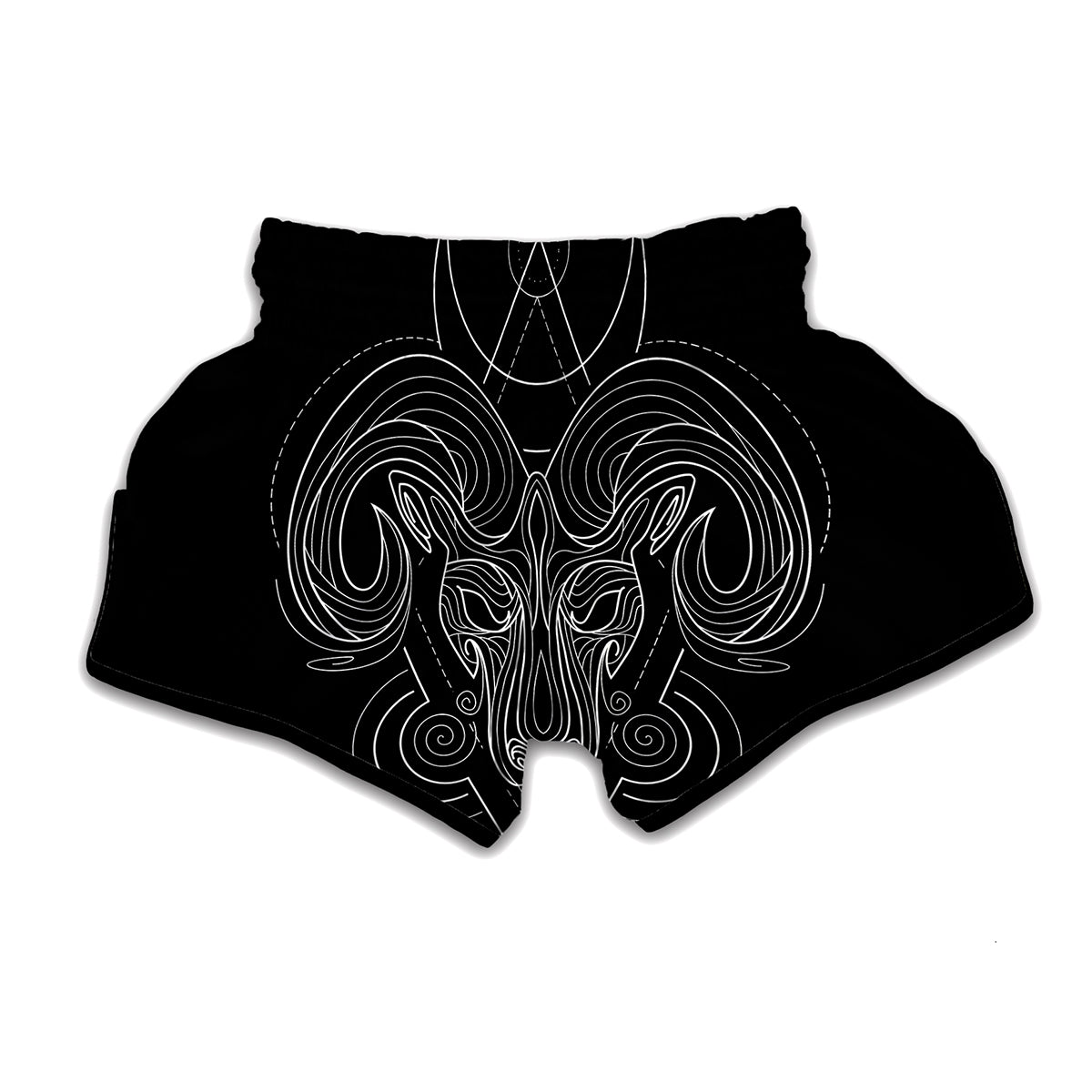 Black And White Aries Sign Print Muay Thai Boxing Shorts