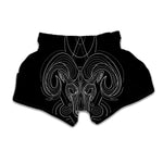 Black And White Aries Sign Print Muay Thai Boxing Shorts