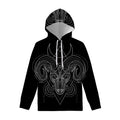 Black And White Aries Sign Print Pullover Hoodie