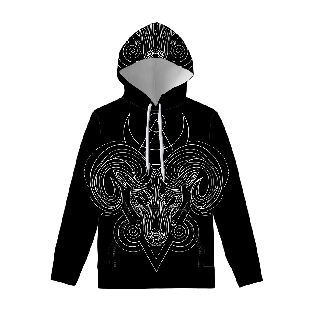 Black And White Aries Sign Print Pullover Hoodie