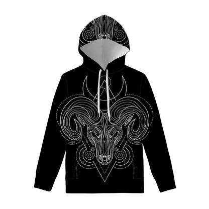 Black And White Aries Sign Print Pullover Hoodie