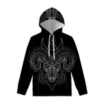 Black And White Aries Sign Print Pullover Hoodie