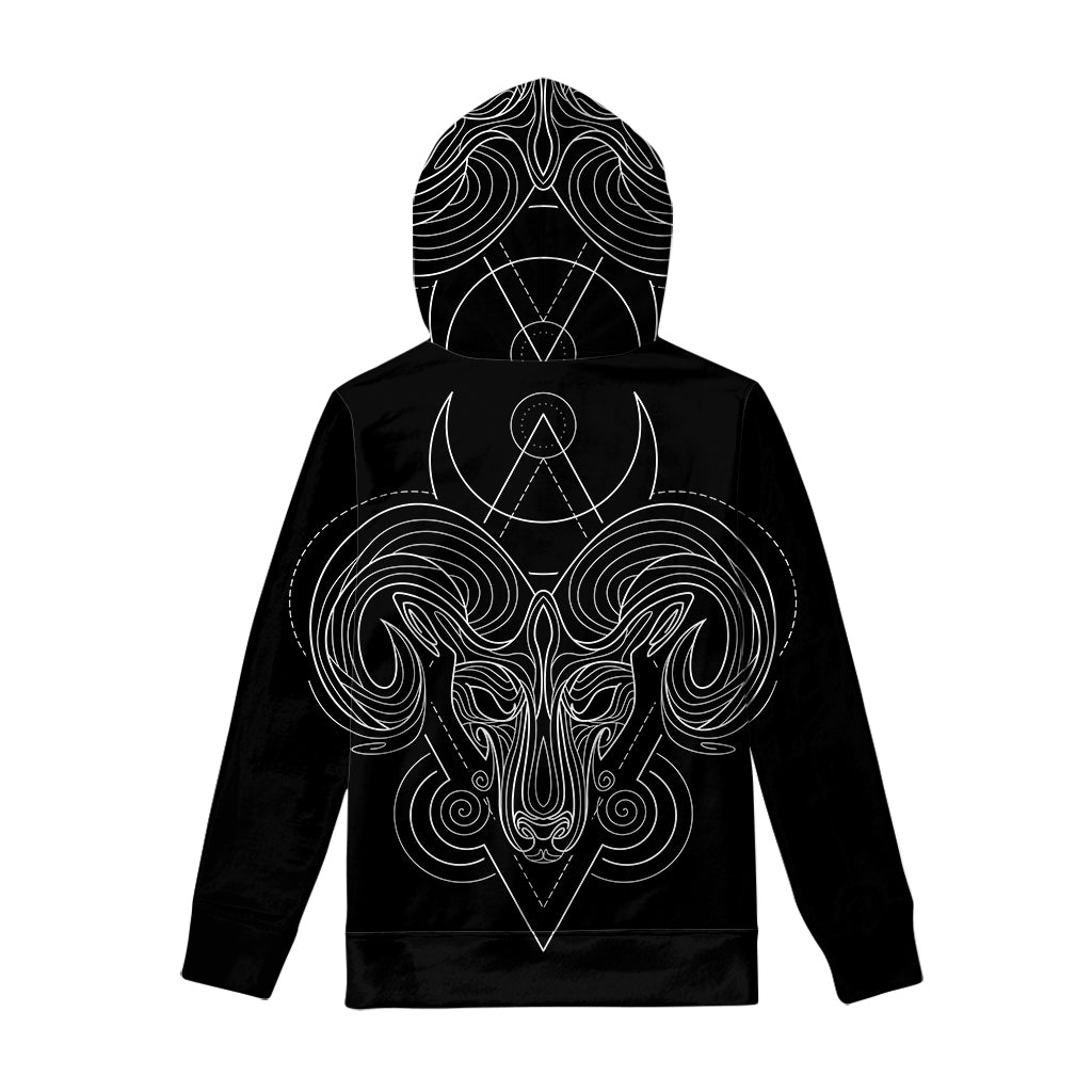 Black And White Aries Sign Print Pullover Hoodie