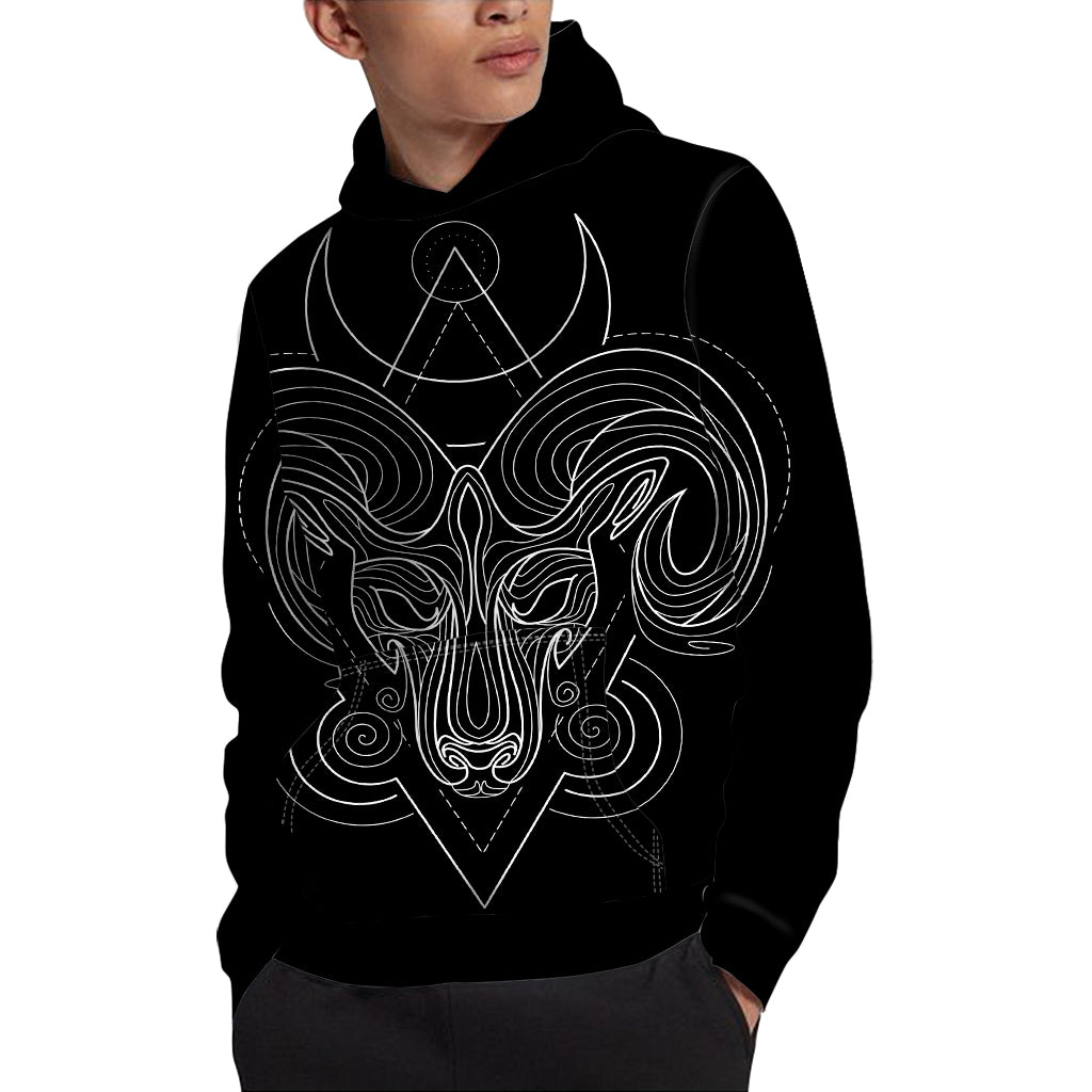Black And White Aries Sign Print Pullover Hoodie