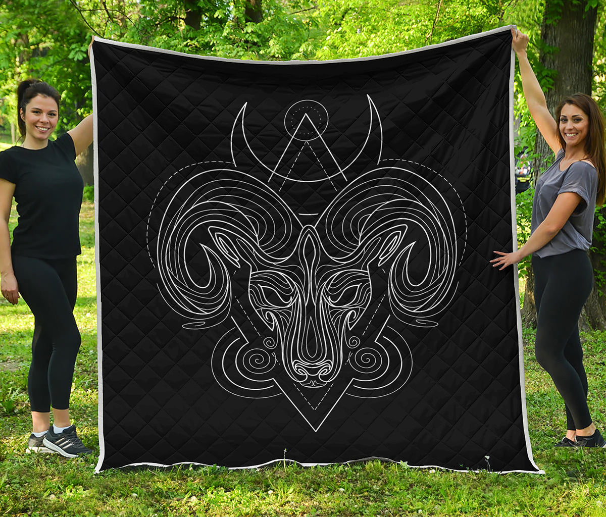 Black And White Aries Sign Print Quilt