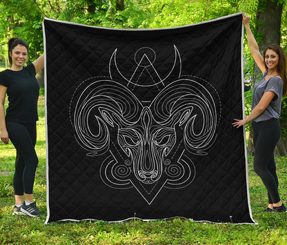 Black And White Aries Sign Print Quilt