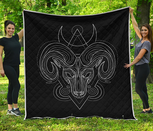 Black And White Aries Sign Print Quilt