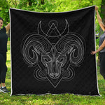 Black And White Aries Sign Print Quilt