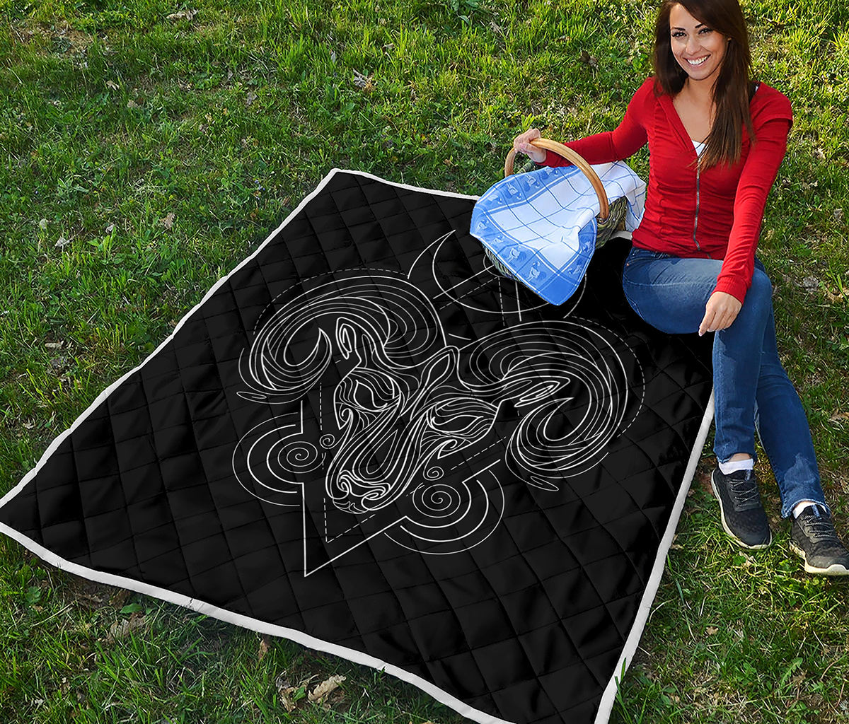 Black And White Aries Sign Print Quilt