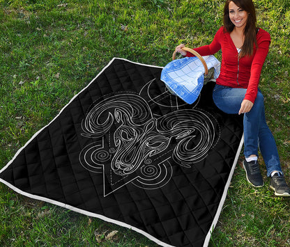 Black And White Aries Sign Print Quilt