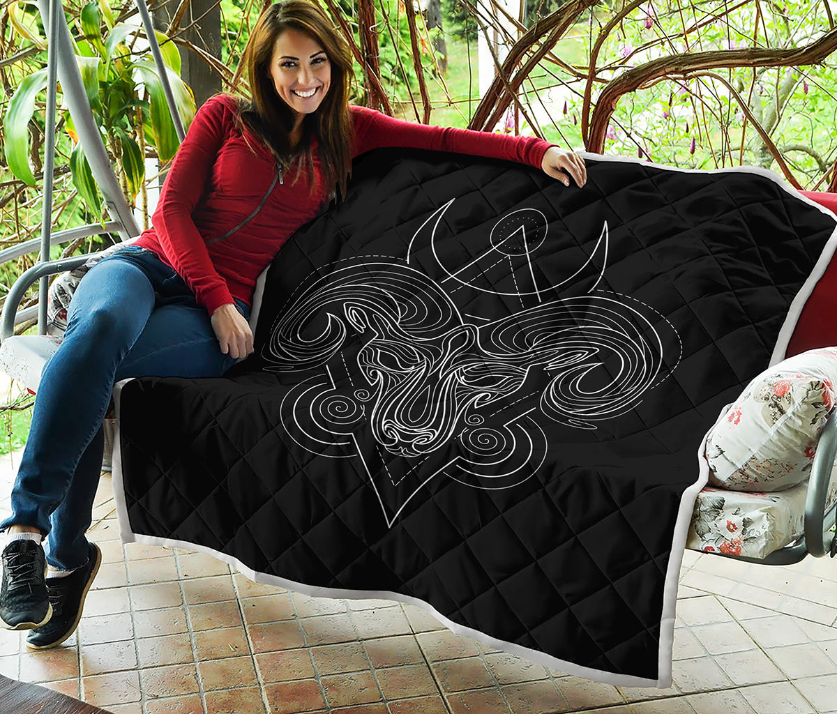 Black And White Aries Sign Print Quilt