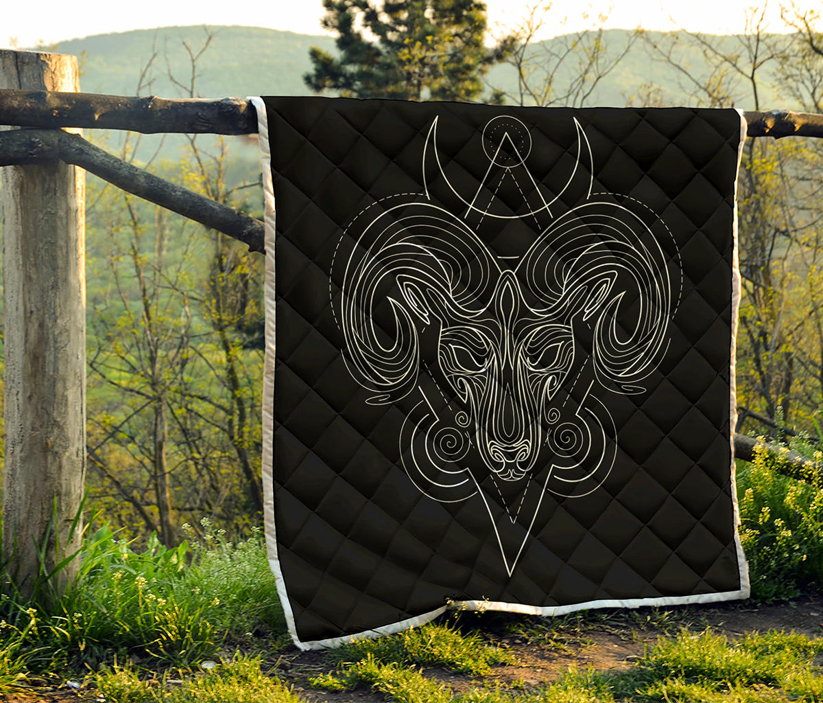 Black And White Aries Sign Print Quilt