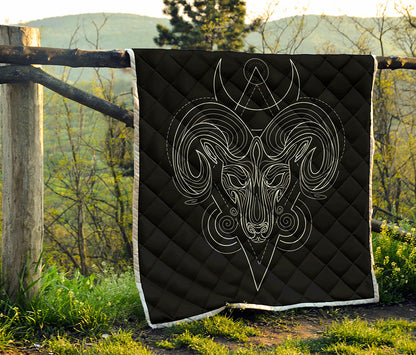 Black And White Aries Sign Print Quilt