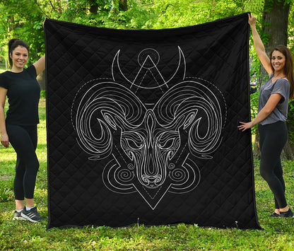 Black And White Aries Sign Print Quilt