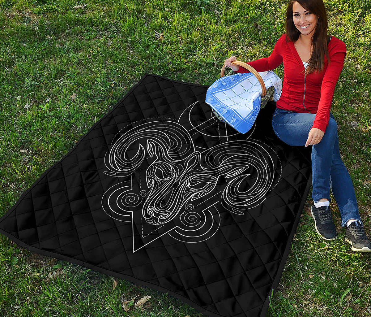 Black And White Aries Sign Print Quilt