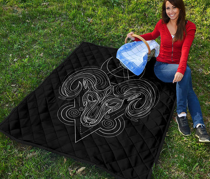Black And White Aries Sign Print Quilt