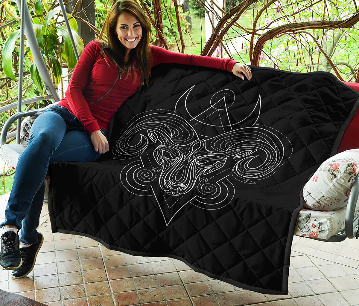 Black And White Aries Sign Print Quilt