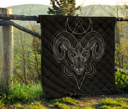 Black And White Aries Sign Print Quilt