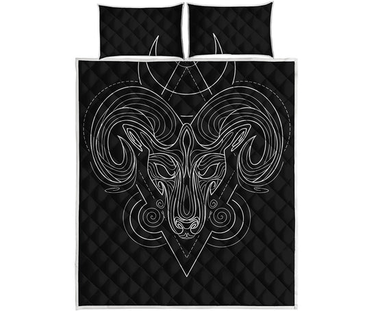 Black And White Aries Sign Print Quilt Bed Set