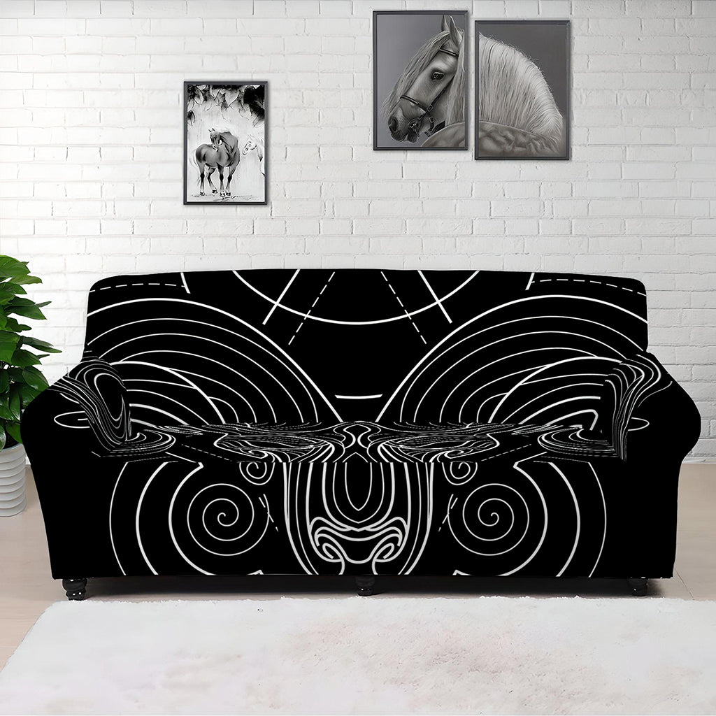 Black And White Aries Sign Print Sofa Cover
