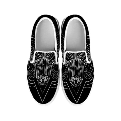Black And White Aries Sign Print White Slip On Shoes